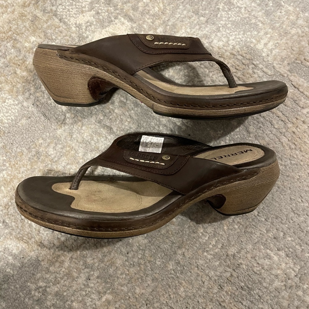Merrell Luxe Thong Coffee Brown Leather Sandals Women’s Size 7 Open Toe Summer - Picture 5 of 10